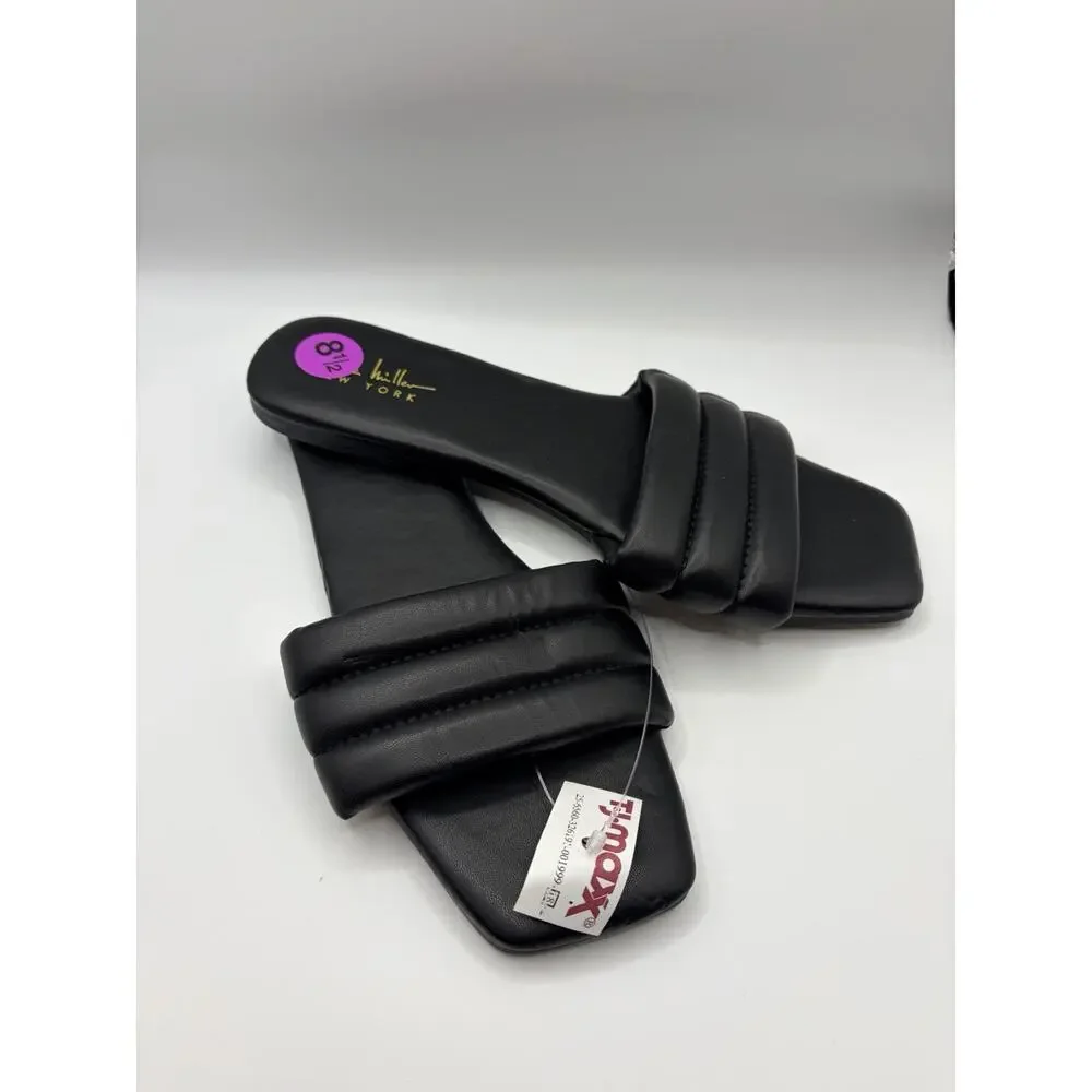 Nichole Miller Women’s Size 8.5 Black Padded Slide Sandals NWT Square Toe Resort